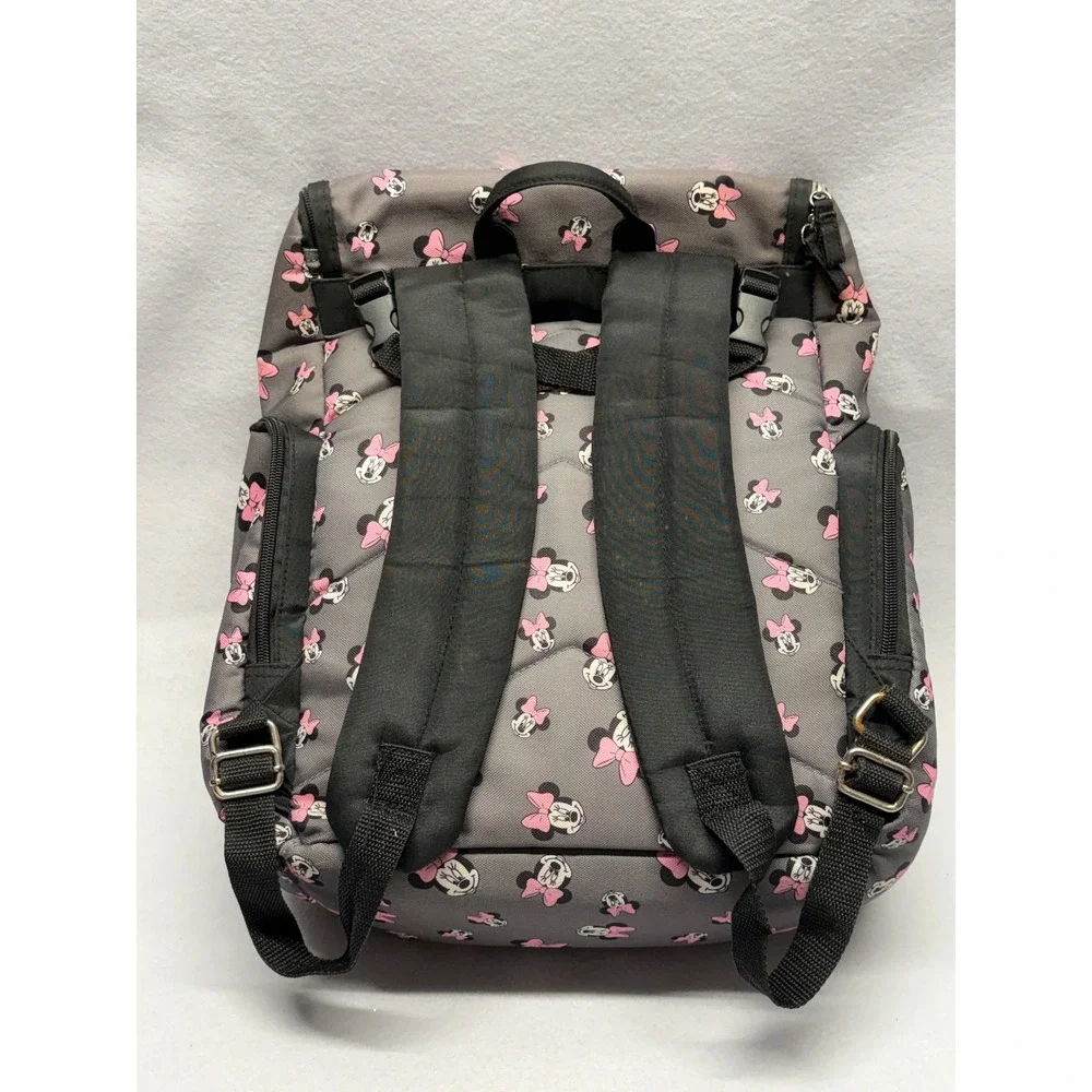 Disney Minnie Mouse Diaper Bag Backpack Gray Pink Bow Insulated Pocket Padded